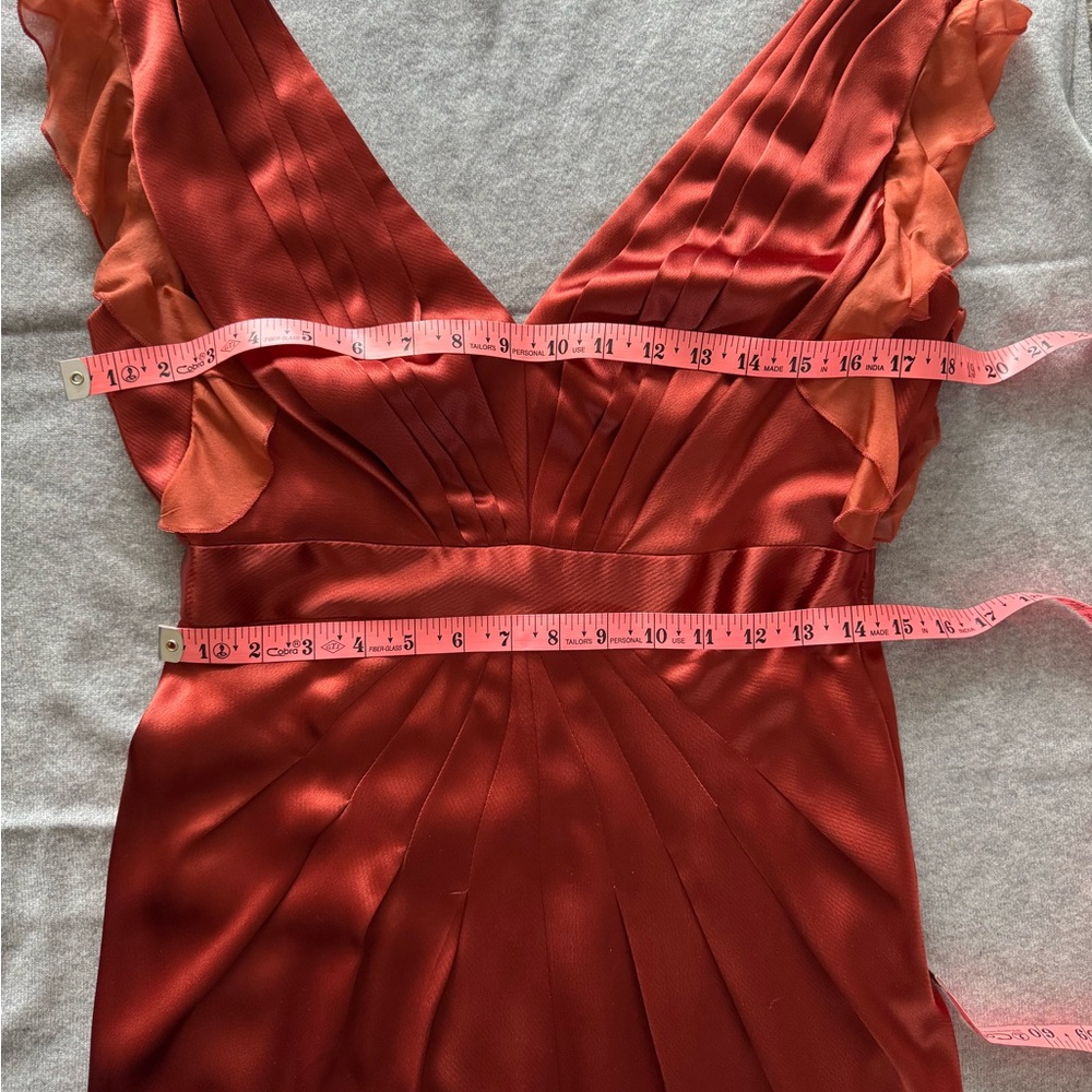 A.B.S. Allen Schwartz Copper Satin Pleated Cocktail Dress Size 6 Wedding Formal - Picture 10 of 13